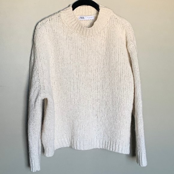 Zara Sweaters - Zara cream chunky knit crew neck sweater medium